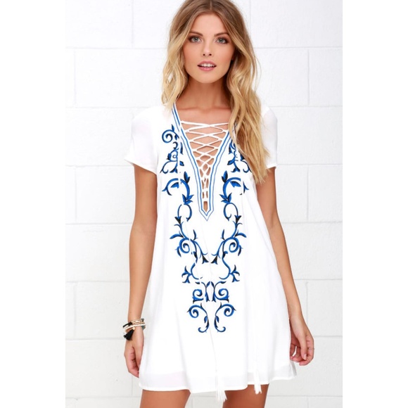 Lulus Dresses & Skirts - NWT LULUS Down in Kokomo Ivory Embroidered Dress